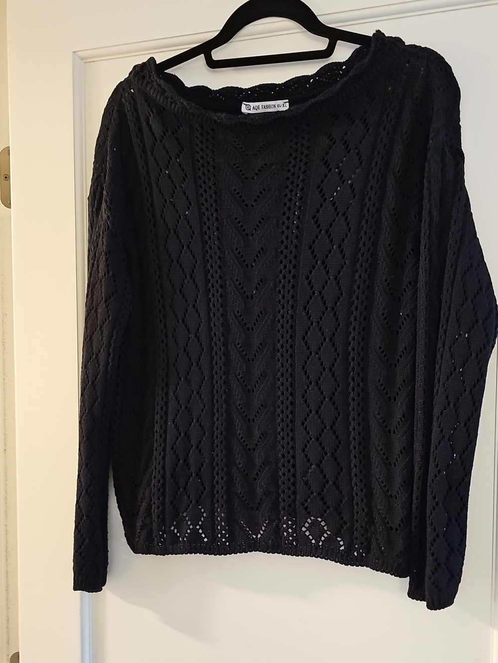 Black Open-Knit Scoop Neck Sweater